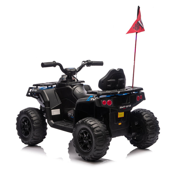 English Elm 24v Kids Electric Ride-on Atv with Dual Motors Bluetooth Led Lights and Flag Poles Blue W1578P305894