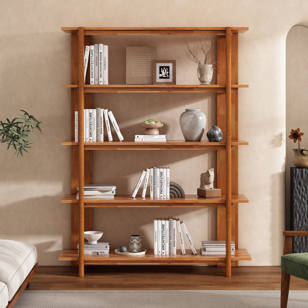 English Elm Christopher Knight Home® - Big 4-Tier Wooden Open Bookcase Acacia Wood Teak Finish — Sturdy 4-Shelf Display, 180 lb Capacity, Anti-Tip Stabilizer (75.5 x 19.5 x 11.4) N758P303160T