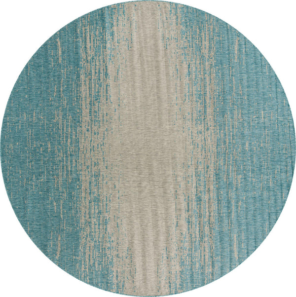 Unique Loom Outdoor Modern Ombre Machine Made Abstract Rug Aqua, Ivory/Gray 13' 0" x 13' 0"