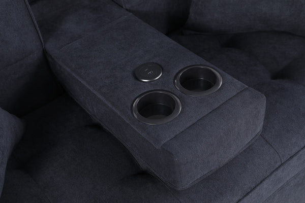 English Elm Corrado Woven Fabric Sleeper Loveseat with Console Cup Holders and Charging Ports Dark Gray B2749S00241