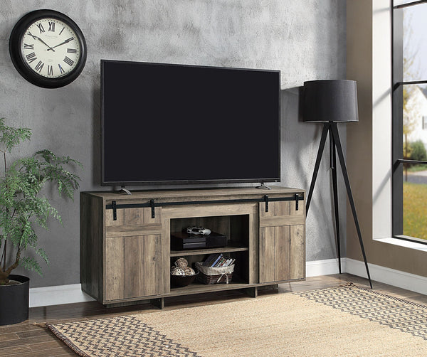 English Elm Bellarosa Gray Washed Finish TV Stand with Barn Door Design, Melamine Composite Wood, Fits 60" TVs B2726P256338