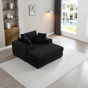 English Elm 52.4'' Boneless Foam Chaise Lounge Convertible Corduroy Sofa Bed for Living Room Black W1117P410664