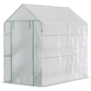 English Elm Outsunny Walk-in Portable Greenhouse with 4 Shelves Pe Mesh Cover Steel Frame W2225P217649
