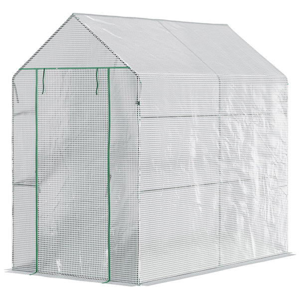 English Elm Outsunny Walk-in Portable Greenhouse with 4 Shelves Pe Mesh Cover Steel Frame W2225P217649