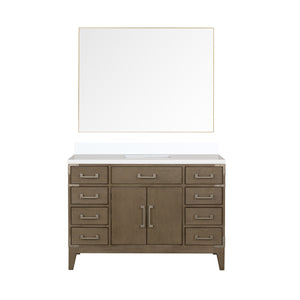 English Elm Grey Oak Single Bath Vanity Set With White Quartz Top & 46" Mirror – Stylish Storage Solution! B2731S01472