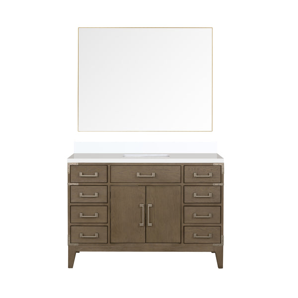English Elm Grey Oak Single Bath Vanity Set With White Quartz Top & 46" Mirror – Stylish Storage Solution! B2731S01472