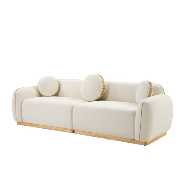 English Elm 90.94'' Three Seat Contemporary Curved Sofa with Round Accent Pillows for Modern Living Beige+White W2085S00093