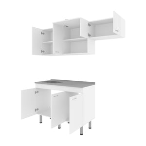 English Elm Kronos White Modular Kitchen Set with Streamlined Cabinets, Spacious Storage & Sleek Melamine Finish B062S01386