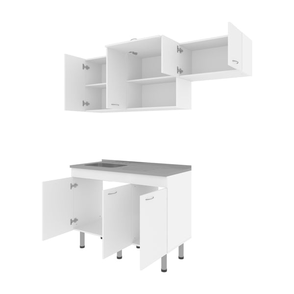 English Elm Kronos White Modular Kitchen Set with Streamlined Cabinets, Spacious Storage & Sleek Melamine Finish B062S01386