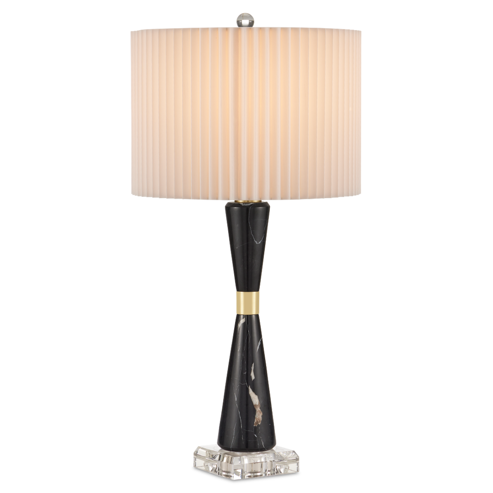Edelmar Table Lamp - Contemporary Black Marble and Optic Crystal Design with Knife-Pleated Shade