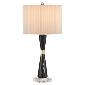 Edelmar Table Lamp - Contemporary Black Marble and Optic Crystal Design with Knife-Pleated Shade