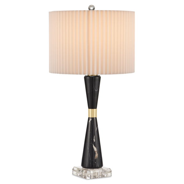 Edelmar Table Lamp - Contemporary Black Marble and Optic Crystal Design with Knife-Pleated Shade
