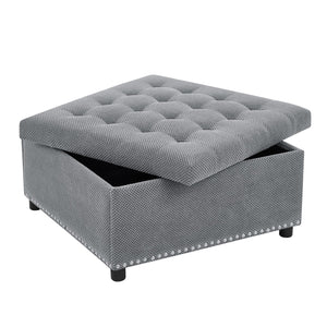 English Elm Storage Ottoman Tufted Nailhead Trim Lift Top Footstool for Living Room or Bedroom Light Gray W5568P447080