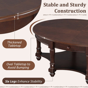 English Elm Vintage Oval Coffee Table With Drawer And Open Shelves, French Country Style Accent Table In Walnut N735P277388D-GIGA