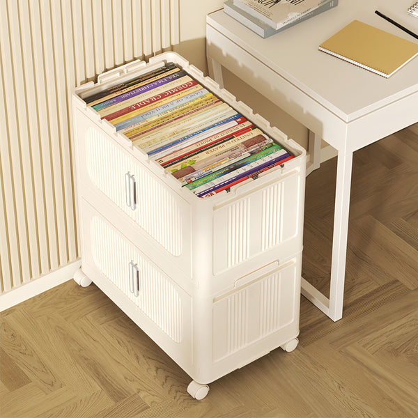 English Elm Cream 4-Tier Folding Storage Cabinet On Wheels – Versatile, Collapsible & Durable Organization Solution W2873P239387