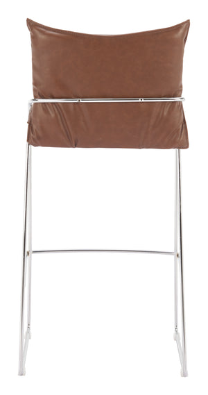 Zuo Modern Pola Barstool - Chic Faux Leather Seating With Plywood And Chrome Steel For Modern Hospitality Spaces Brown 100% Polyurethane,Plywood,Steel 110876-zuo-modern
