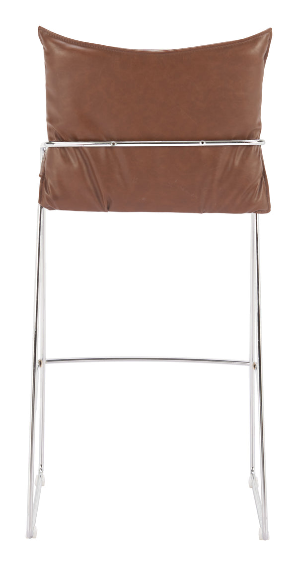 Zuo Modern Pola Barstool - Chic Faux Leather Seating With Plywood And Chrome Steel For Modern Hospitality Spaces Brown 100% Polyurethane,Plywood,Steel 110876-zuo-modern