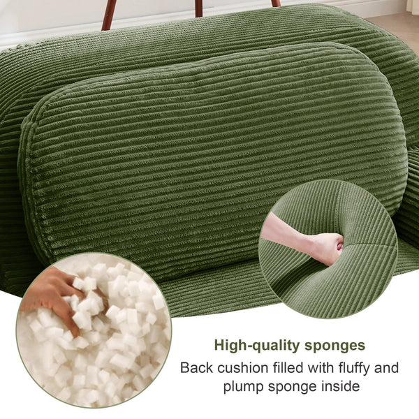English Elm Three-seat Modular Corduroy Sectional Sofa with Ottomans for Living and Media Rooms Olive Green W714S01260