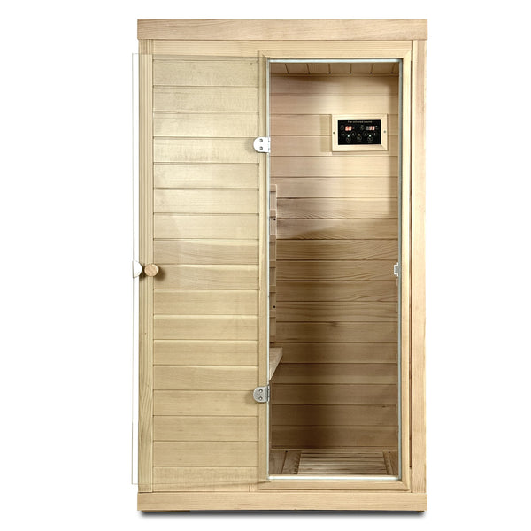 English Elm Canadian Hemlock Single Person Far Infrared Home Sauna with Led and Bluetooth Audio W632S00033