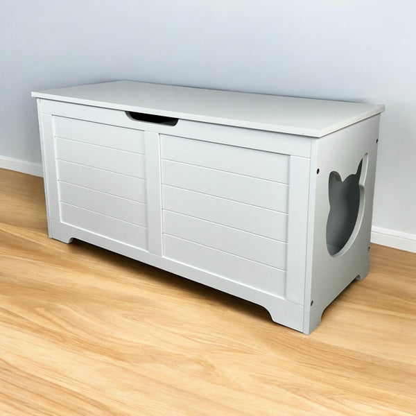 English Elm 39.4" Modern Top-Open Cat Litter Box Enclosure Cabinet, Dog-Proof Hideaway, Storage End Table White W1412P176880