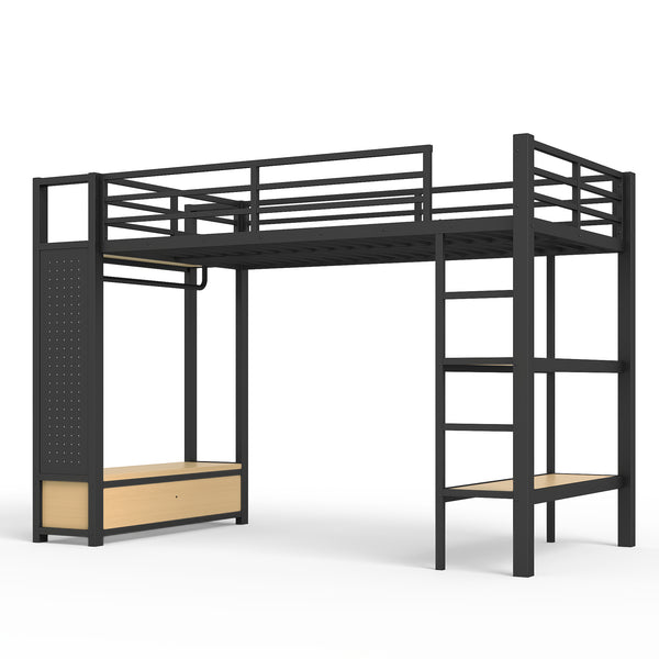 English Elm Full Size Pine Loft Bed House Frame with Slide Bookshelves and Moon Star Rails W1580S00590