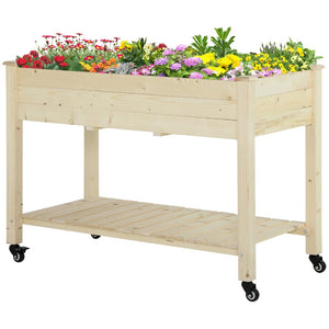 English Elm Outsunny Elevated Garden Bed With Lockable Wheels, Storage Shelf & Drainage For Small Spaces Gardening W2225P200902-GIGA
