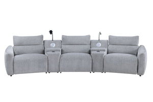 English Elm Fullar Light Gray Modular Power Motion Sectional Sofa with Console, 2 Wireless Chargers & Speakers B2726S00524