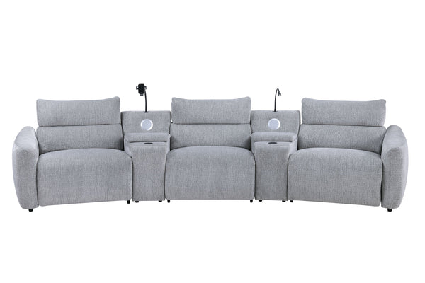 English Elm Fullar Light Gray Modular Power Motion Sectional Sofa with Console, 2 Wireless Chargers & Speakers B2726S00524