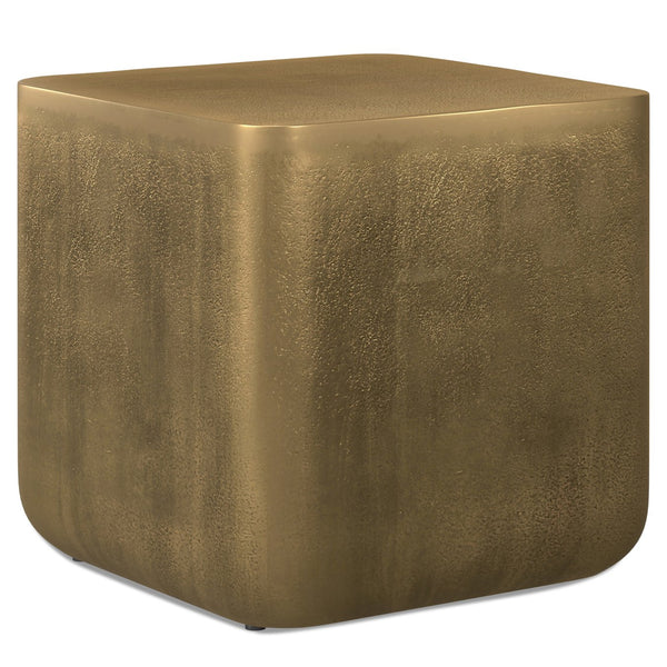 English Elm Bassett Cast Aluminum Side Table in Antique Brass Finish — Handcrafted Geometric Rounded-Square Accent B136P239042