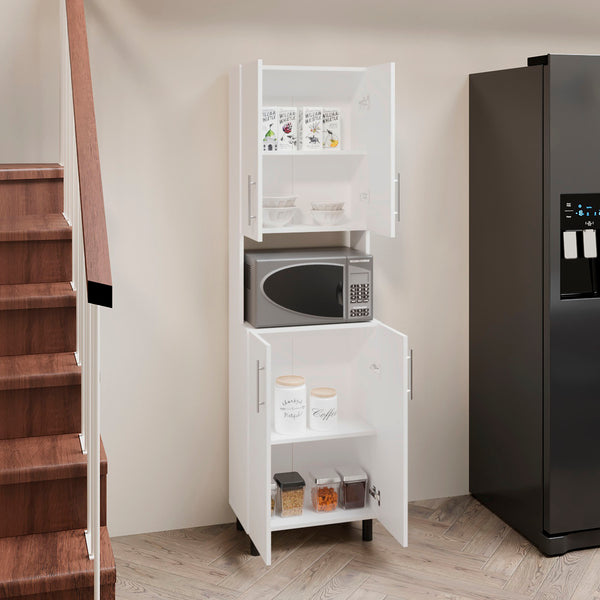 English Elm Kitchen Pantry Modern Engineered Wood Cabinet with 2 Doors, 8 Shelves, 4 Legs for Organized Storage White 45.67 L x 23.62 W x 5.12 H B097P296843