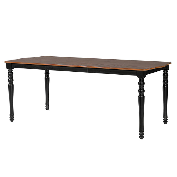 English Elm 7-Piece Extendable Dining Set with Removable Leaf and 6 Upholstered Chairs, Solid Rubberwood Legs, Seats 6 Black+Brown N752S000030B