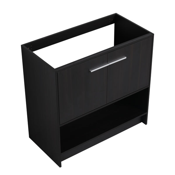 English Elm 36" Bathroom Vanity With Ceramic Sink, Soft-Close Doors, Modern Plywood Cabinet & Open Shelf Storage W1972S00020