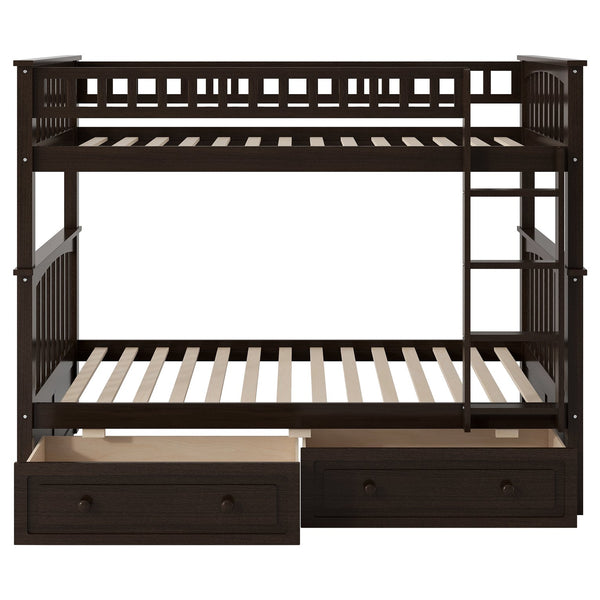 English Elm Twin Over Solid Pine Bunk Bed with Rolling Drawers and Convertible Platform GX000240AAP