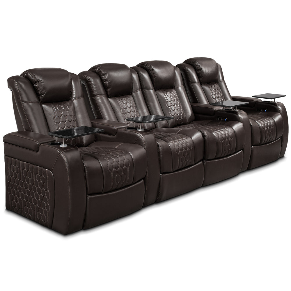 English Elm 124.4"power Recliner Set Nappa Leather Home Theater Seating with Rgb Led Charging W3819S00104