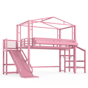 English Elm Twin Metal Loft Bed with Built-in Wardrobe Storage Stairs Led Lights and Usb Ports W5316S00046