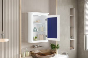 English Elm 20" Medicine Cabinet with Mirror — Space-Saving Wall-Mounted Bathroom Storage with Adjustable Shelf, Modern Carved Design White N710P317680K