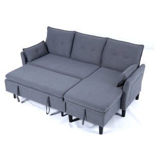 English Elm L-Shaped Reversible Chaise Sectional Sofa with Storage and Fold-Out Bed Cotton-Linen Modern Design DARK GREY W3371S00025