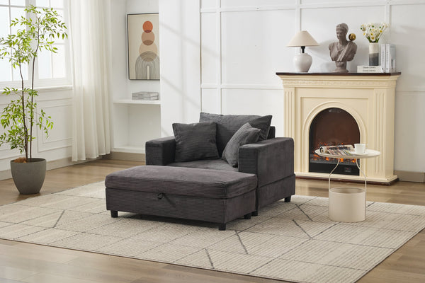 English Elm Chaise Lounge Chair With Storage Ottoman - Stylish Sleeper Sofa, Soft Corduroy, Versatile Comfort W1170P353053