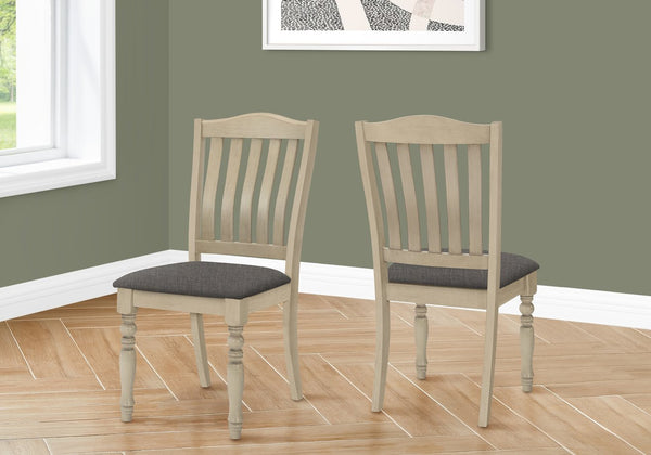 English Elm Dining Chair Set of 2 Upholstered with Turned Wood Legs, High Slat Back, Comfortable Seating Appeal Grey 40 L x 11 W x 21 H B2710P218888