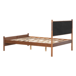 English Elm Christopher Knight Home® - Queen Upholstered Leather Headboard Bed Frame with Solid Wood Slats, Mid-Century Modern Support, No Box Spring Needed Brown N758D928485N
