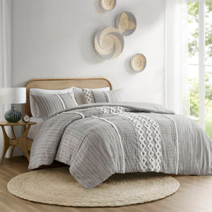 English Elm Cotton Imani Printed Chenille Comforter Set Full/Queen — Mid-Century Geometric Texture, OEKO-TEX Certified, Soft breathable cotton Gray 21.65 L x 22.83 W x 9.45 H B035128798