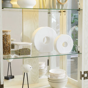 English Elm Lighted Glass Curio Display Cabinet with Quiet Hinge, Internal LED Lighting, Adjustable Shelves, Vintage Carved Handle Antique White W2275P199812