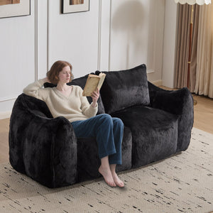 English Elm Giant Ultra Soft Fluffy Loveseat Bean Bag Sofa for Adults, Oversized Shredded Foam Couch with Pillows Black W3723P353894