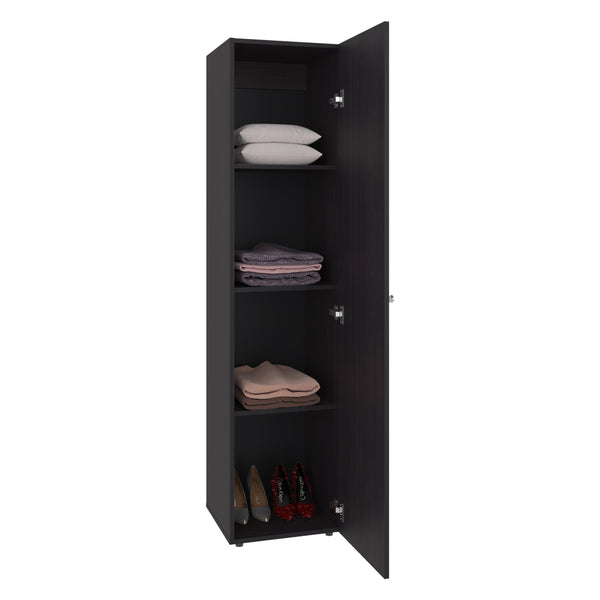 English Elm Deftones Tall Narrow Wenge Cabinet Four Shelves Slim Floor to Ceiling Bedroom Storage B128P485413