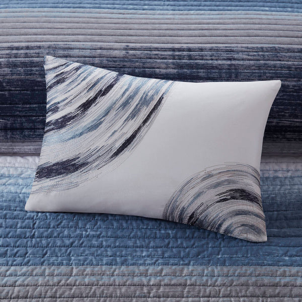 English Elm 8-piece Full Quilt Set Cotton Blend Watercolor Stripe Bedding with Antimicrobial Sheets Navy Multi B035P408265