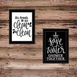 English Elm "clean/shower Together" 2 Piece Framed Wall Art Set with Black Wood Frame B06789407