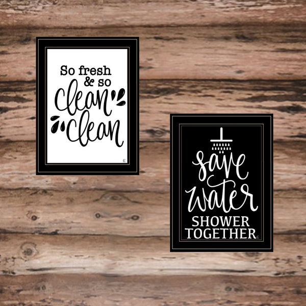 English Elm "clean/shower Together" 2 Piece Framed Wall Art Set with Black Wood Frame B06789407