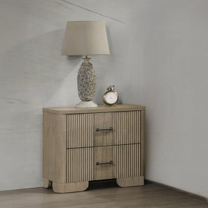 English Elm 1pc Transitional Nightstand Antique Oak Finish with 2 Felt-Lined Drawers, Reeded Fronts & Metal Glides B2741P408067