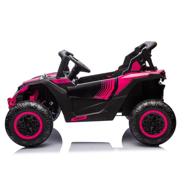 English Elm 24v Two Seat Kids Electric Utv with Parental Remote Suspension Off Road Ride On Pink W1578P184801