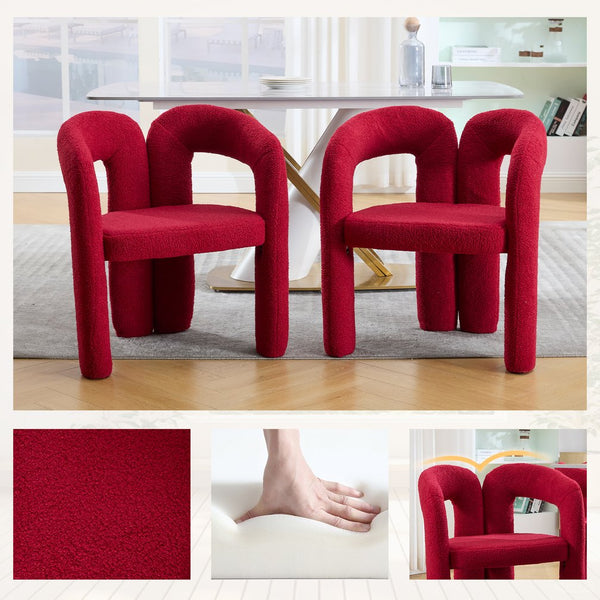 English Elm Contemporary Velvet Upholstered Barrel Accent Chair with Curved Support, Foam Seat, Steel Frame Finish Red W395P224755